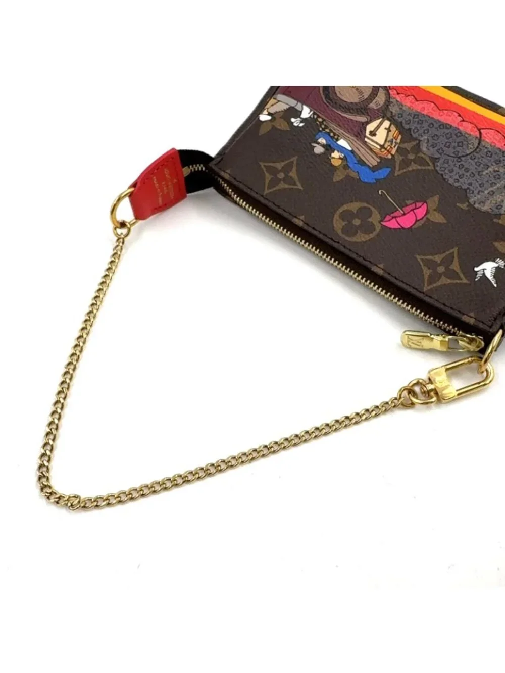 Louis Vuitton Mini Pochette Accessoires Illustre Monogram Brown Handbag Gold